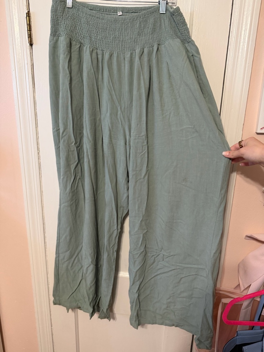 Light Sage Wide Leg Smocked Waist Pants